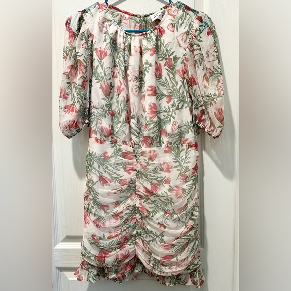 Hello Molly 1/2 Sleeve Textured Floral Chiffon Shirred Picnic Event Dress - Picture 6 of 11